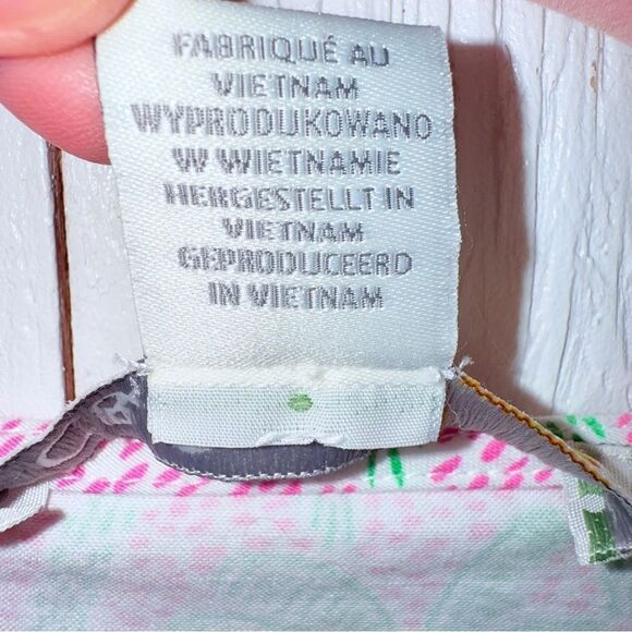 C&C California Pink Green Palm Tree Print Sleeveless Shift Dress V-Neck - Picture 9 of 10